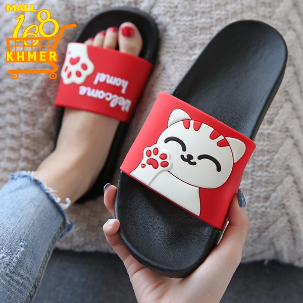 Black sole cat-shaped rubber slippers 